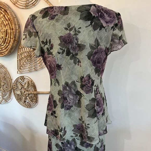 Vintage Jessica Howard Rose Floral Midi Dress 90s Grunge Goth Garden M - Picture 7 of 9